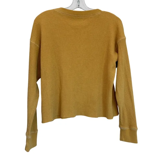 Abercrombie & Fitch XS Mustard Yellow Waffle Knit Lace‎ Up Thermal Top Henley - Image 2