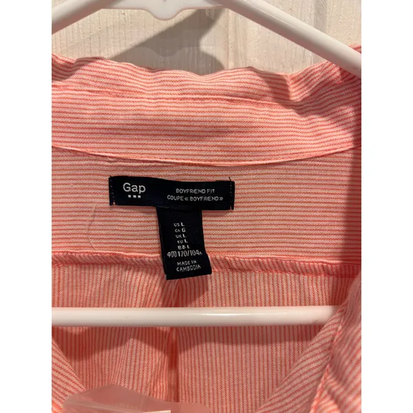Gap Womens Boyfriend Fit Popover Shirt Coral Pink White Stripe Cotton‎ Large NWT - Image 3