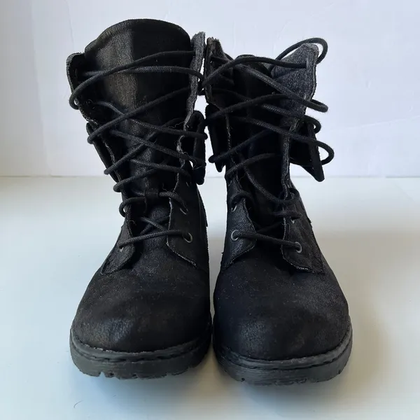 BOC Combat Womens Boots Size 6M Y2K Knit Cuff Boho Grunge Black Stacked Heel - Image 3