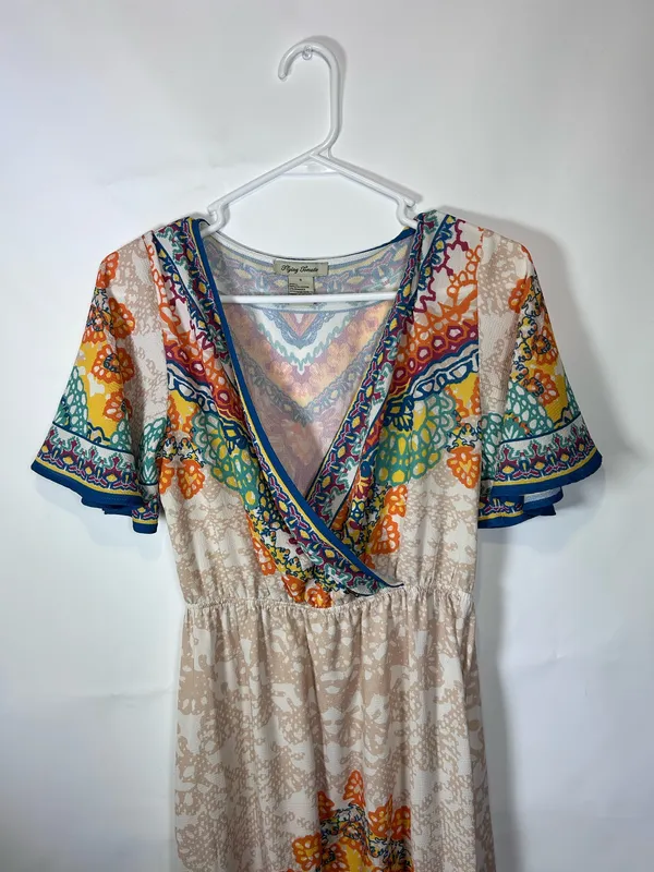 Flying Tomato S Boho Paisley Medallion Maxi Dress Surplice Flutter Sleeve - Image 3