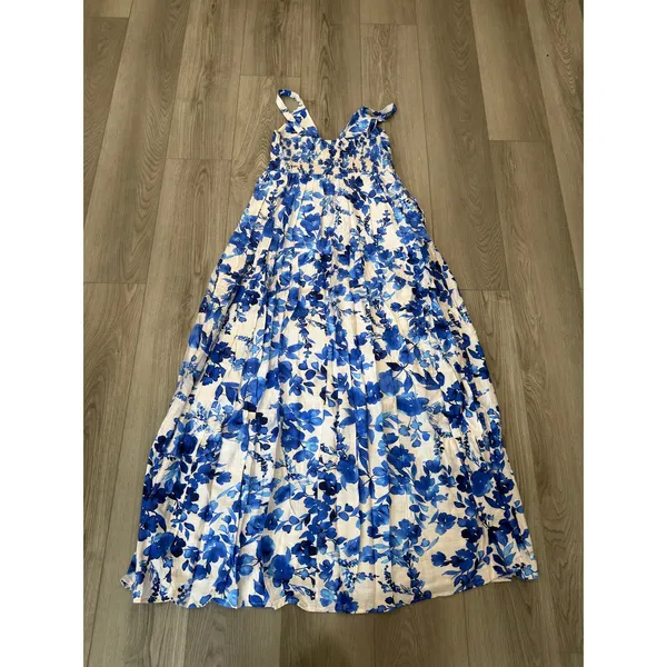 Commense Resort Sunshine Blue Floral Vacation Casual Maxi Dress NWT Small - Image 3