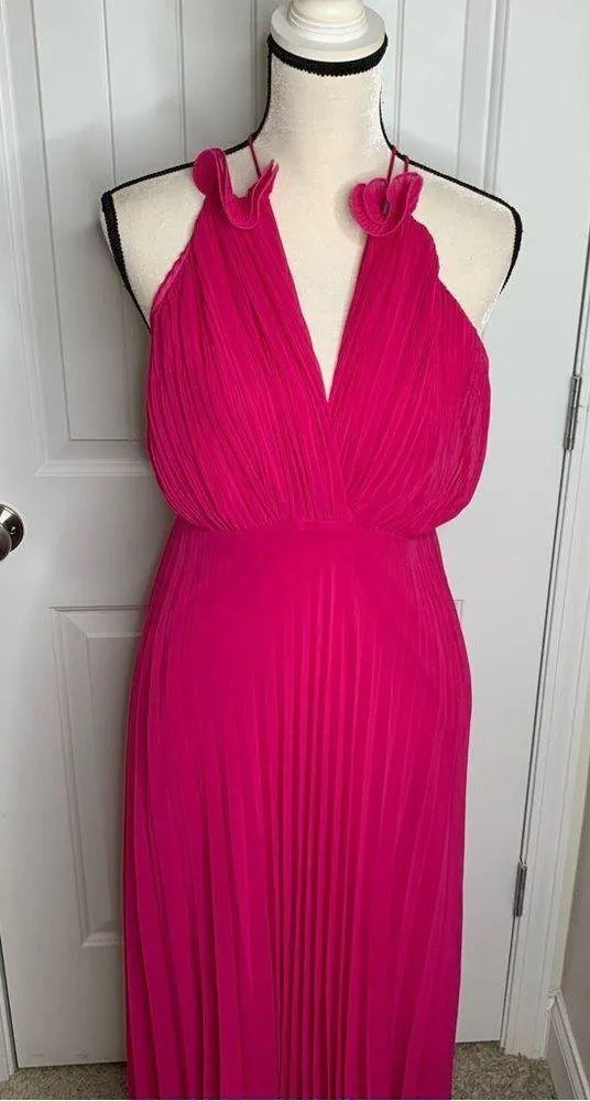 ZARA pink fuschia barbie core pleated maxi dress blogger favorite size large - Image 6