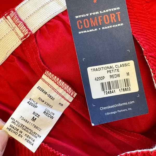 NWT Cherokee Workwear Red Scrub‎ Pants Petite Medium Elastic Waist Cargo Red - Image 5