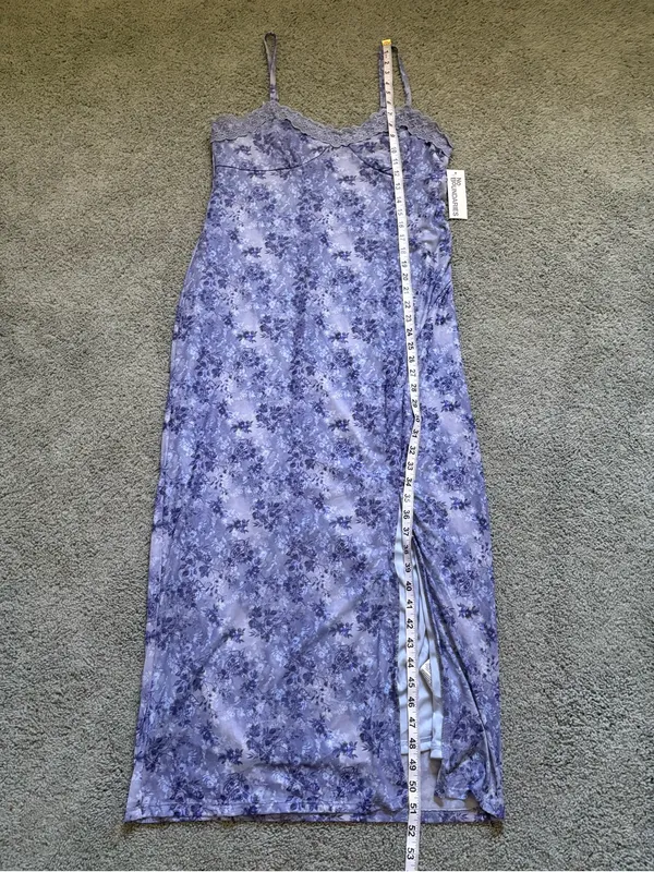 No Boundaries Lace Maxi Mesh Dress Blue Size L (12-14) Floral Side Slit NWT - Image 2