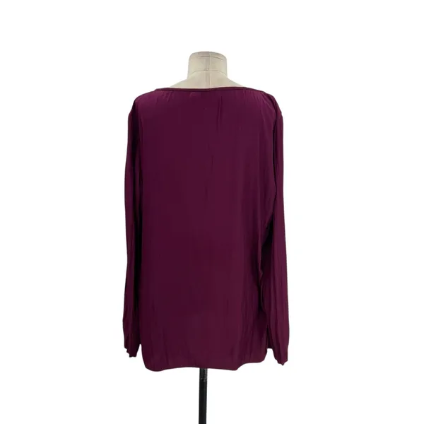 Ramy Brook Blouse Top Long Sleeve‎ Tassels Satin Burgundy Purple Size Large - Image 8