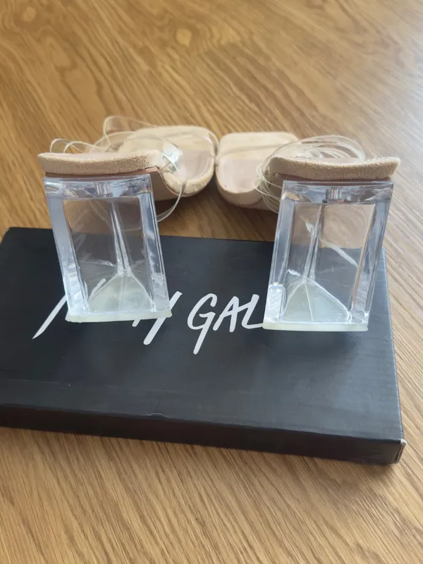 Nasty Gal Clear Nude Chunky Square Toe Heels Size 9 Faux Leather Block - Image 4