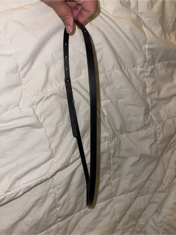 Black Skinny Belt with Gold Rectangular Buckle - Image 4