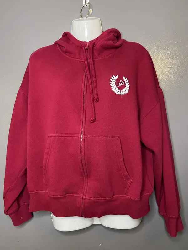 PINK Victoria's Secret Hoodie Womens Medium Red Full Zip Fleece Logo Sweatshirt - Image 2