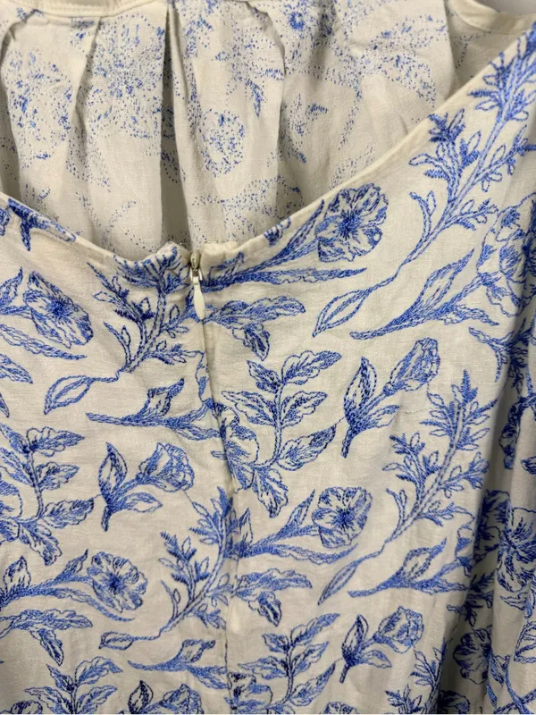 For love and lemons Maisie midi dress linen blend white blue size large - Image 9