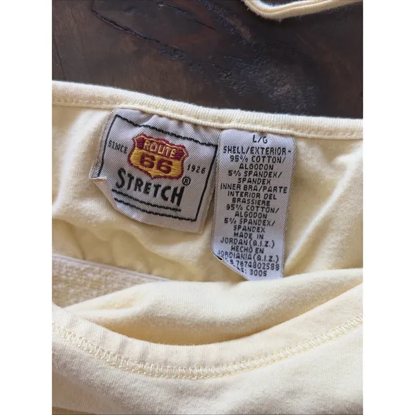 Route 66 Stretch Camisole Womens L Yellow Shelf Bra Tank Top Y2K Vintage Cotton - Image 3
