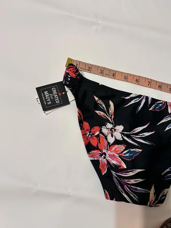 NWT Bar III Tropical Escape Bikini Bottom XS Black Floral Ruched Side Swim - Image 5