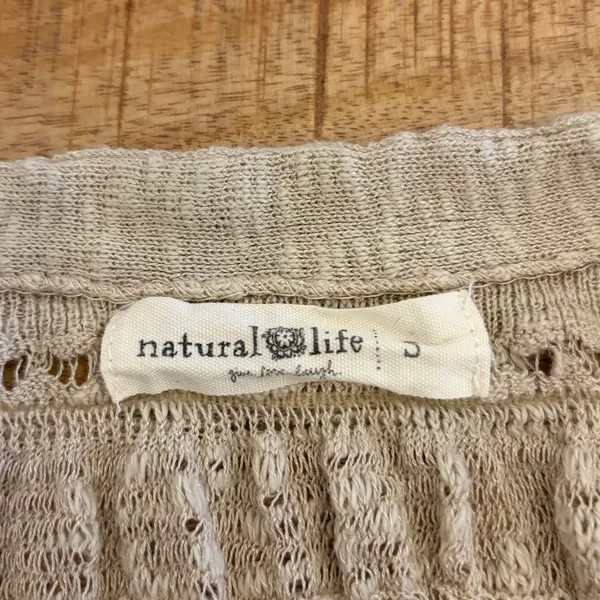 Natural Life Cardigan S Cottagecore Ruffle Pointelle Knit Cropped Peasant Hippie - Image 8