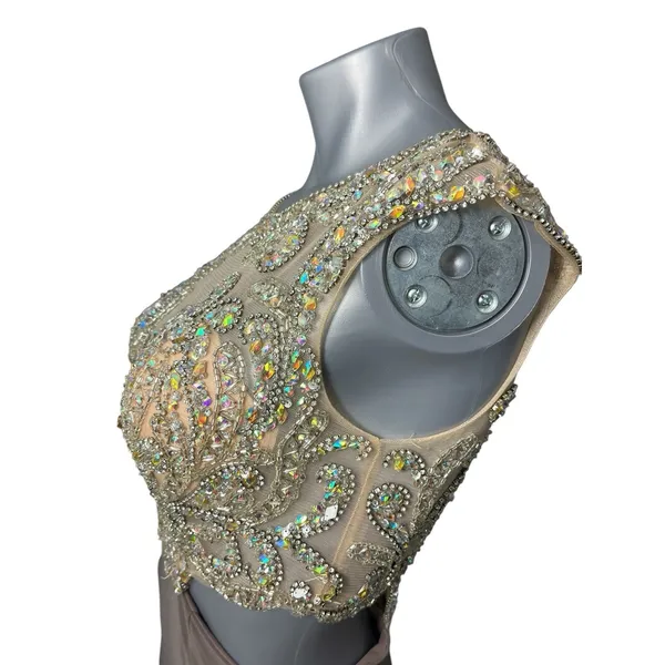 Jasz Couture Dress Taupe Size 4 Prom Dress Cut Out Sequins Sheer Gown Formal - Image 6