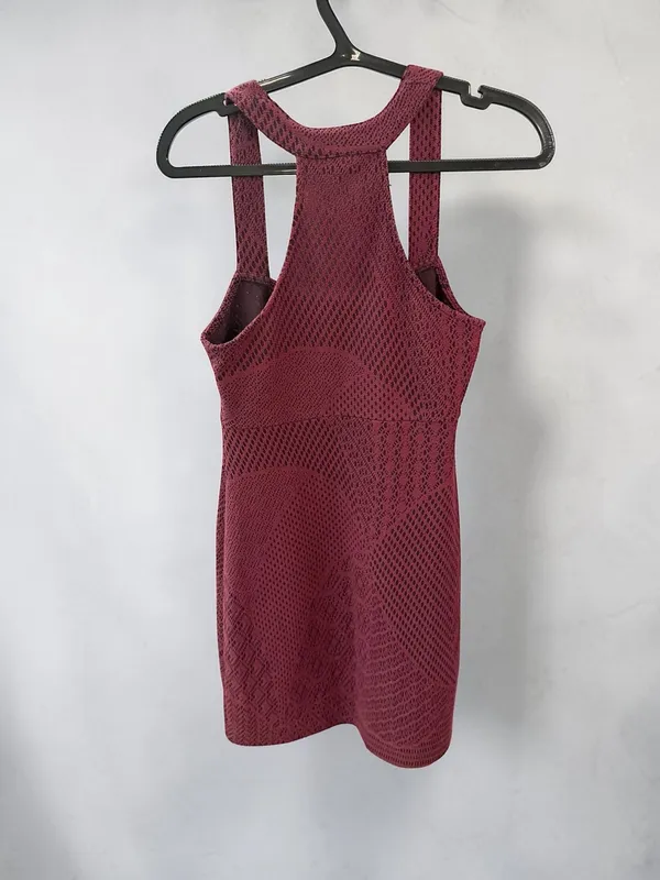 Free People Burgundy Lace Crochet Sleeveless Bodycon‎ Mini Dress - Image 2