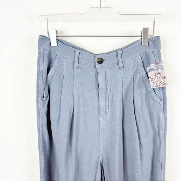 NWT Free People Faded Love Linen Blend High‎ Waist Pants Women's Size 27 Blue - Image 4