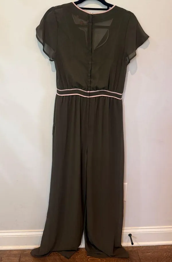 MODCLOTH NWOT Olive Green Jumpsuit with Pink Trim - Image 2