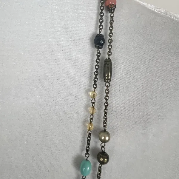 Multicolor Multi Shape Beaded Gold Tone Chain Long Layering Necklace Green - Image 5