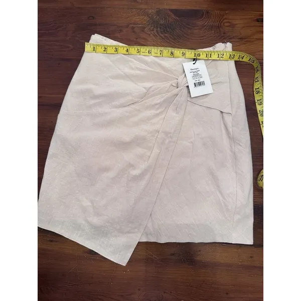 Showpo Kiandra Wrap Mini Skirt Womens Sz 4 Beige Knot Detail Side Zip Lined NWT - Image 6