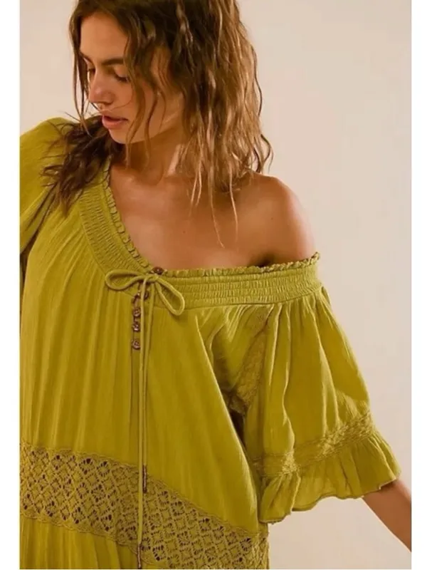 Free People Bohemian Witchy Dream On Maxi Dress Green XS NEW Crochet Gauze - Image 8