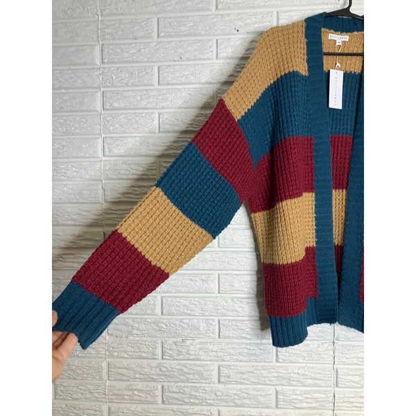 Baltic Born‎ Jonah Chunky Knit Cardigan Womens S/M NWT Striped Waffle Sweater - Image 7