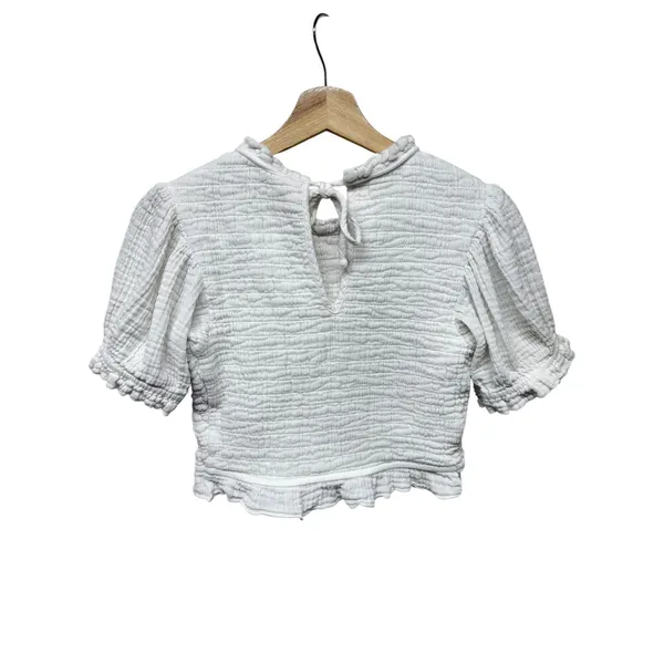 Free People Women Top Sz M White Smocked Puff Sleeve Cottage Coquette Ruffle‎ - Image 2