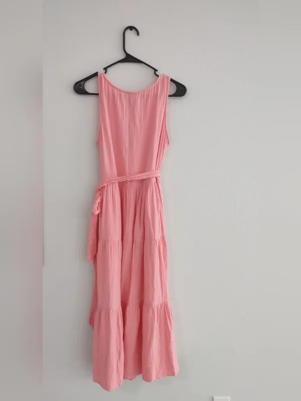 J. Crew Gauze Pink Sleeveless Tie-Waist Tiered Midi Dress Size 6 Spring/Summer - Image 4