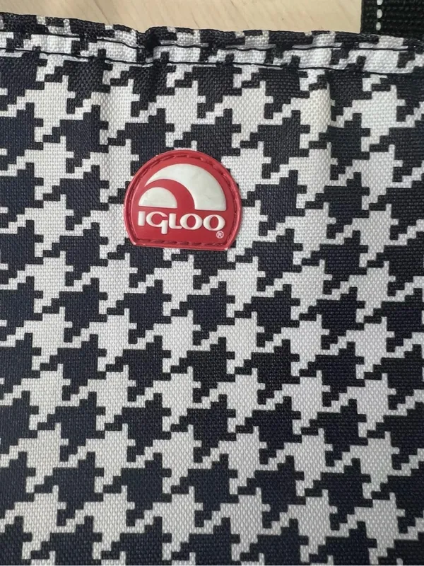 Igloo Houndstooth Insulated Soft Cooler Lunch Tote Bag Canvas Reusable Black - Image 7
