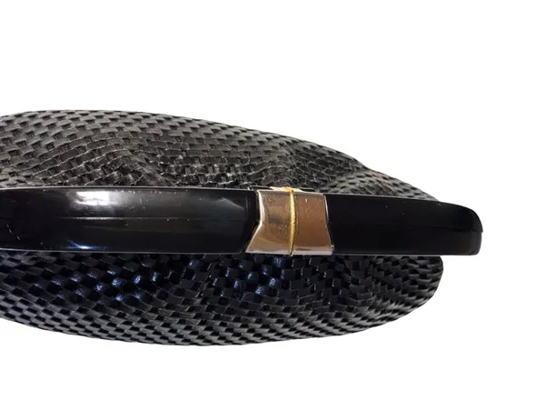 American Vintage Reghi Italy x Cara 60s Black Intrecciato Leather Oversized Clutch w/Hardshell Lucite Frame - Image 2