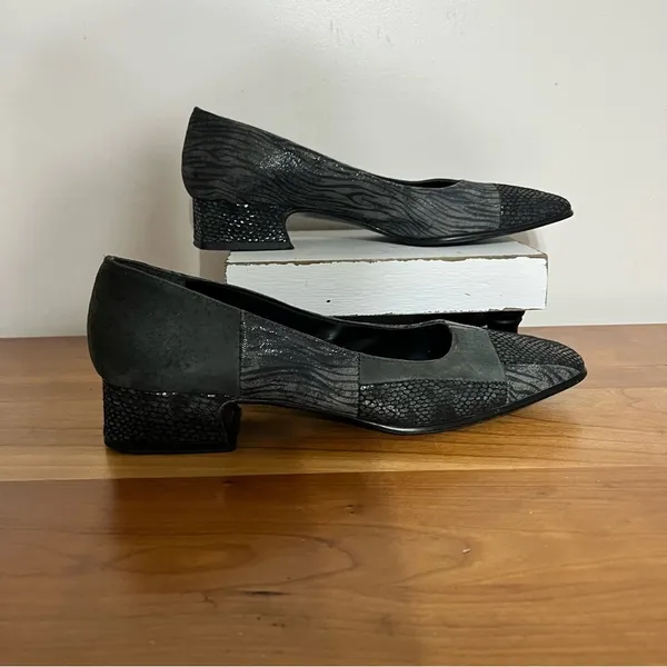 Proxy‎ Suede Leather Heels Women 8 Square Toe Patchwork Zebra Snake Black - Image 2
