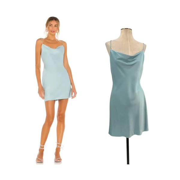 Alice + Olivia Harmony Drapey Slip Midi Dress Cowl Neck Satin Blue Size 8 - Image 2