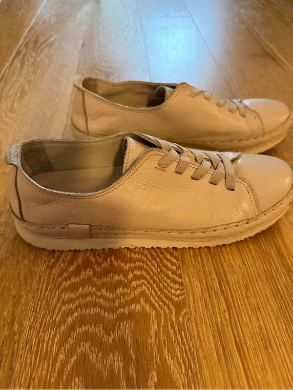 Women's Casual Leather Sneakers - Nude Beige - Image 3