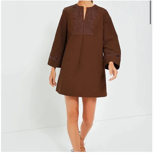 NEW Tuckernuck Brown Embroidered Tahlia Gown Mini Dress Size Medium - Image 6