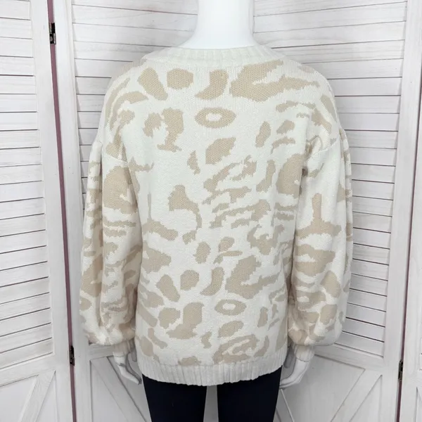 Pink Lily Animal Cheetah Print Balloon Sleeve Sweater Ivory Tan‎ Small - Image 5