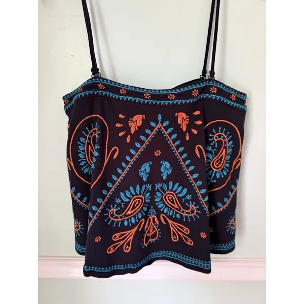 FREE PEOPLE FLIRT ALERT‎ TUBE TOP Black Turquoise Orange WOMEN'S Small - Image 3