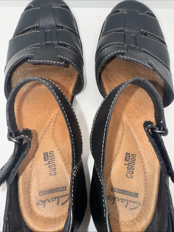 CLARKS Leisa Wave Fisherman Sandal Flats Black Leather Women’s 7 - Image 4