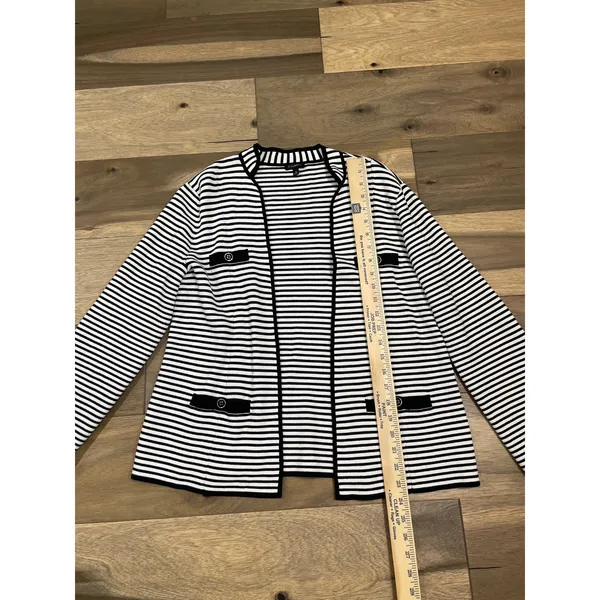 Talbots Size M Open‑Knit Blazer White With Black Stripes Button Detail - Image 6