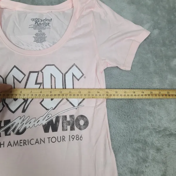 AC/DC Who Made Who Tour Scoop Neck Tee Recycle Karma T-Shirt Womens Shirt Sz‎ XS - Image 4