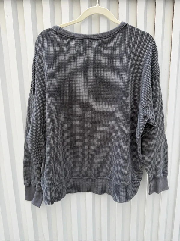 OFFLINE by Aerie Oversized Thermal Waffle Sweatshirt Gray M - Image 6