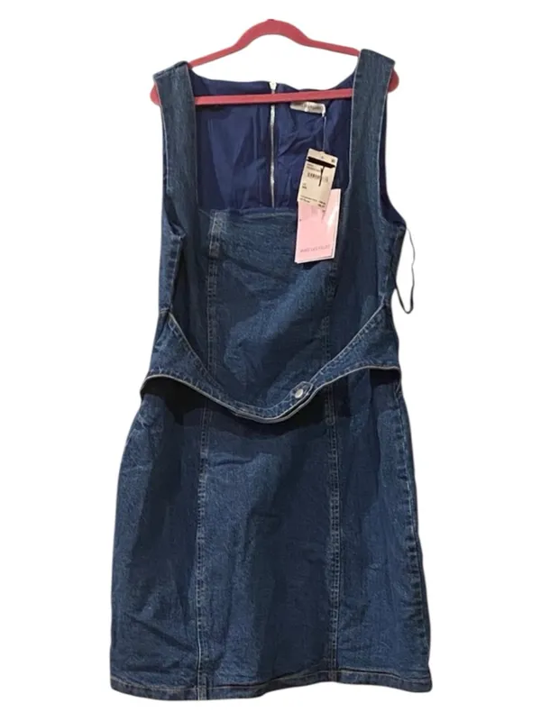 Avec Les Filles Denim Square-Neck Mini Dress in Blue - Image 8