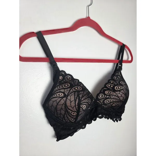 Black Lace Nursing Bra Wireless 34 B Small Chest Breastfeeding - Image 2