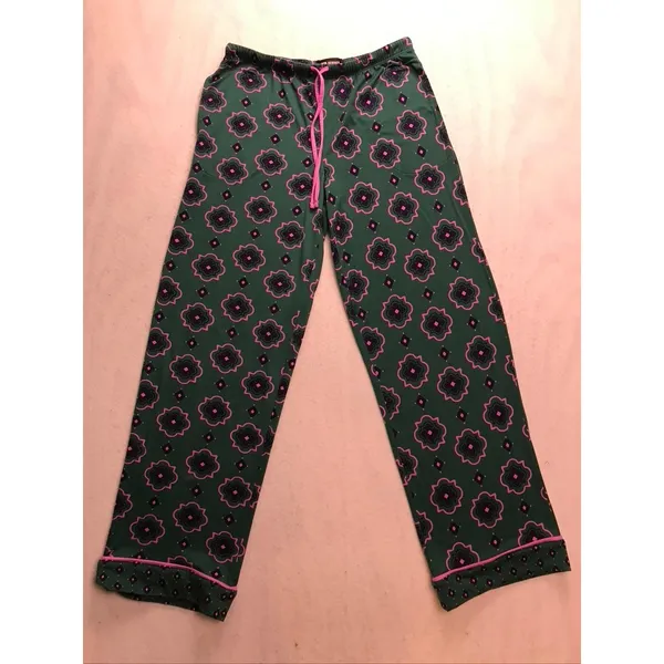 Room Service Pajama Set Women Small Green Pink Geometric Long Sleeve‎ - Image 10