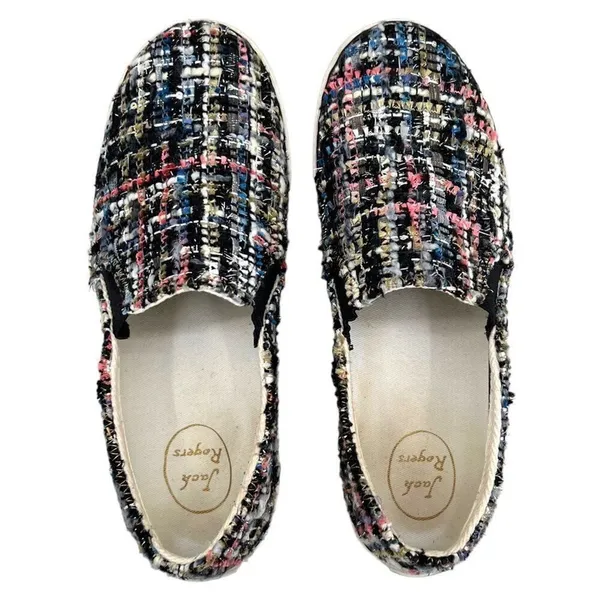 Jack Rogers Anna Black Multi-Colored Boucle Metallic Tweed Slip On Sneakers Sz 6 - Image 7