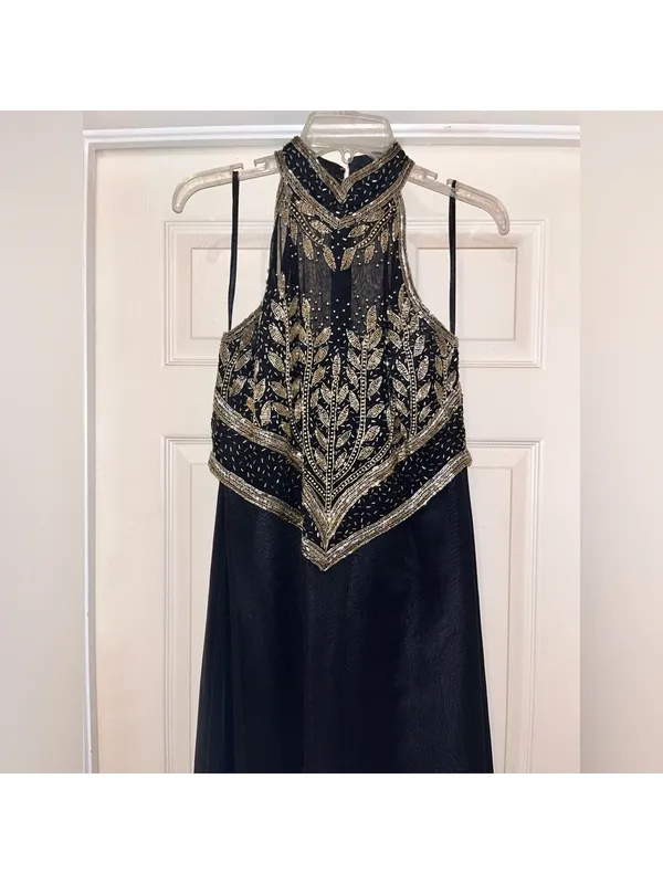 Vintage Black and Gold Beaded Long Formal Dress by Scala black tie elegant - Image 7