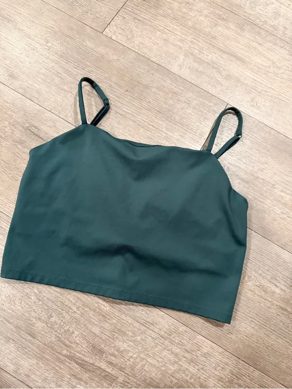 girlfriend collective Dark Green Square Neck Adjustable Strap Crop Top - Image 4
