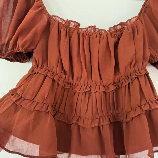 ASTR The Label Puff Sleeve Nutmeg Rust Puff Sleeve Blouse Top Size S - Image 6