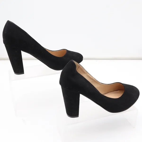 JustFab Lavinie Black Faux Suede Round Toe Block Heel Pumps Womens 8.5 - Image 3