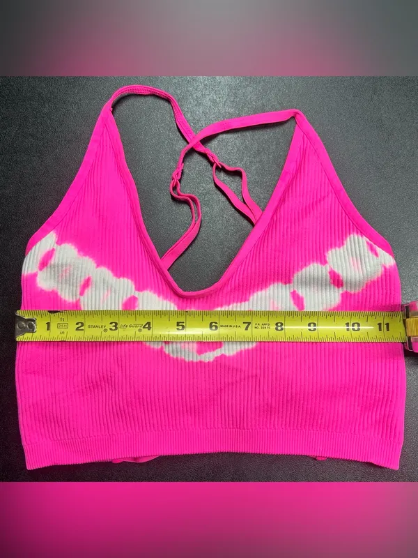 Aerie Women's Size S Ribbed Hot Pink W/White Tie Dye Sports Bra - Image 4