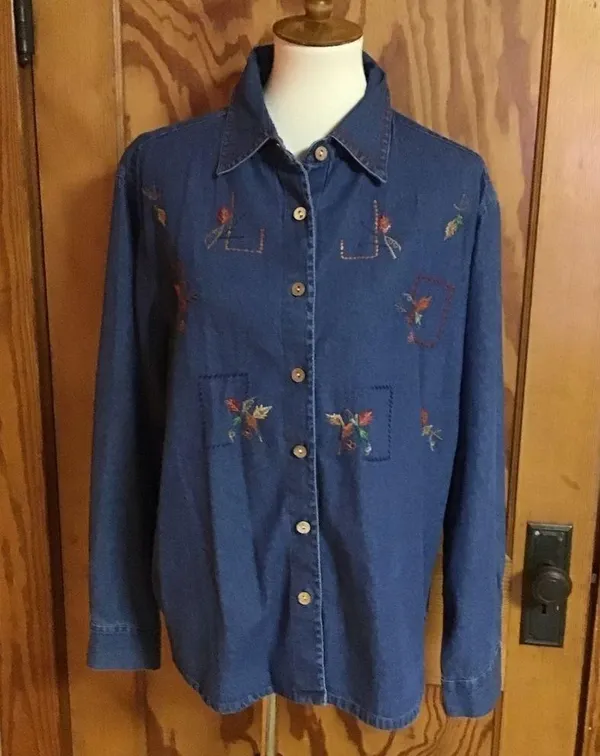 Vintage 90s autumn leaves oversized denim leaves top - Image 7