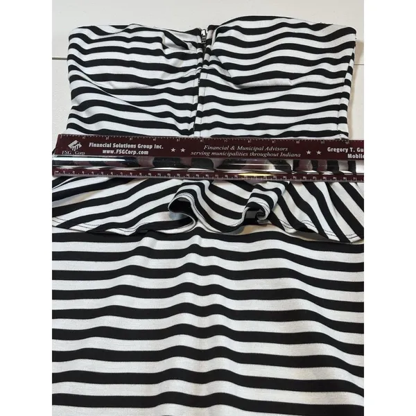 Pitaya Women Strapless Peplum Dress Retro Black & White Stripe size M - Image 8