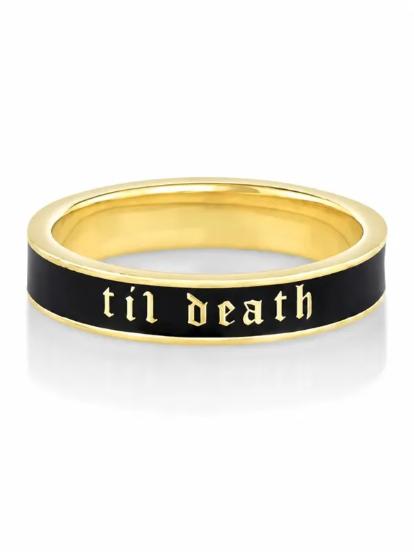 TIL DEATH Gold & Black Band Ring Size 8 Stackable Wedding Promise Ring NWT - Image 3